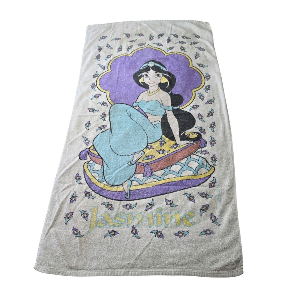 Vintage Disney Princess Jasmine Aladdin Bath Beach Towel 28x51 Purple Floral